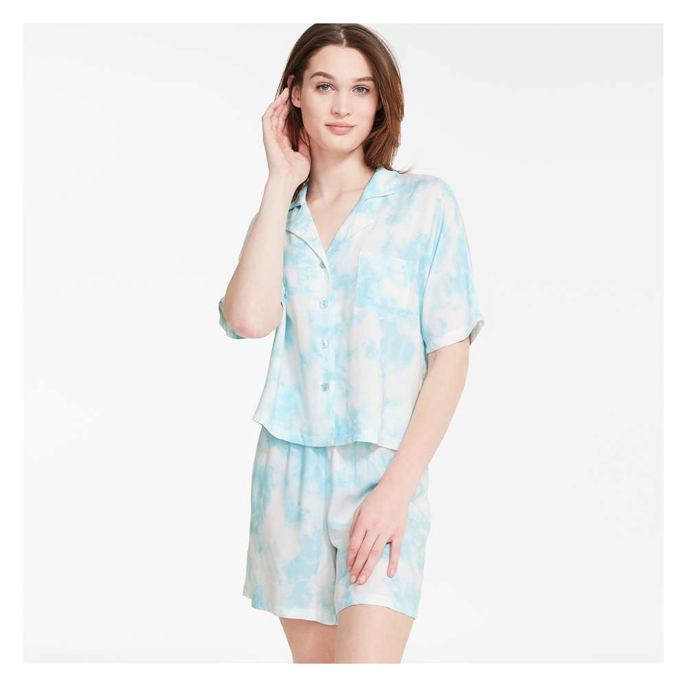 Printed Woven Sleep Short in Blue from 