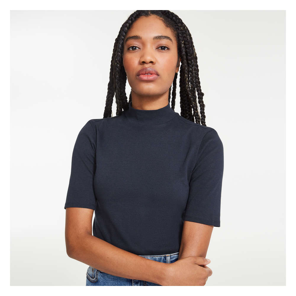 Mock Neck Tee in Dark Navy from Joe Fresh