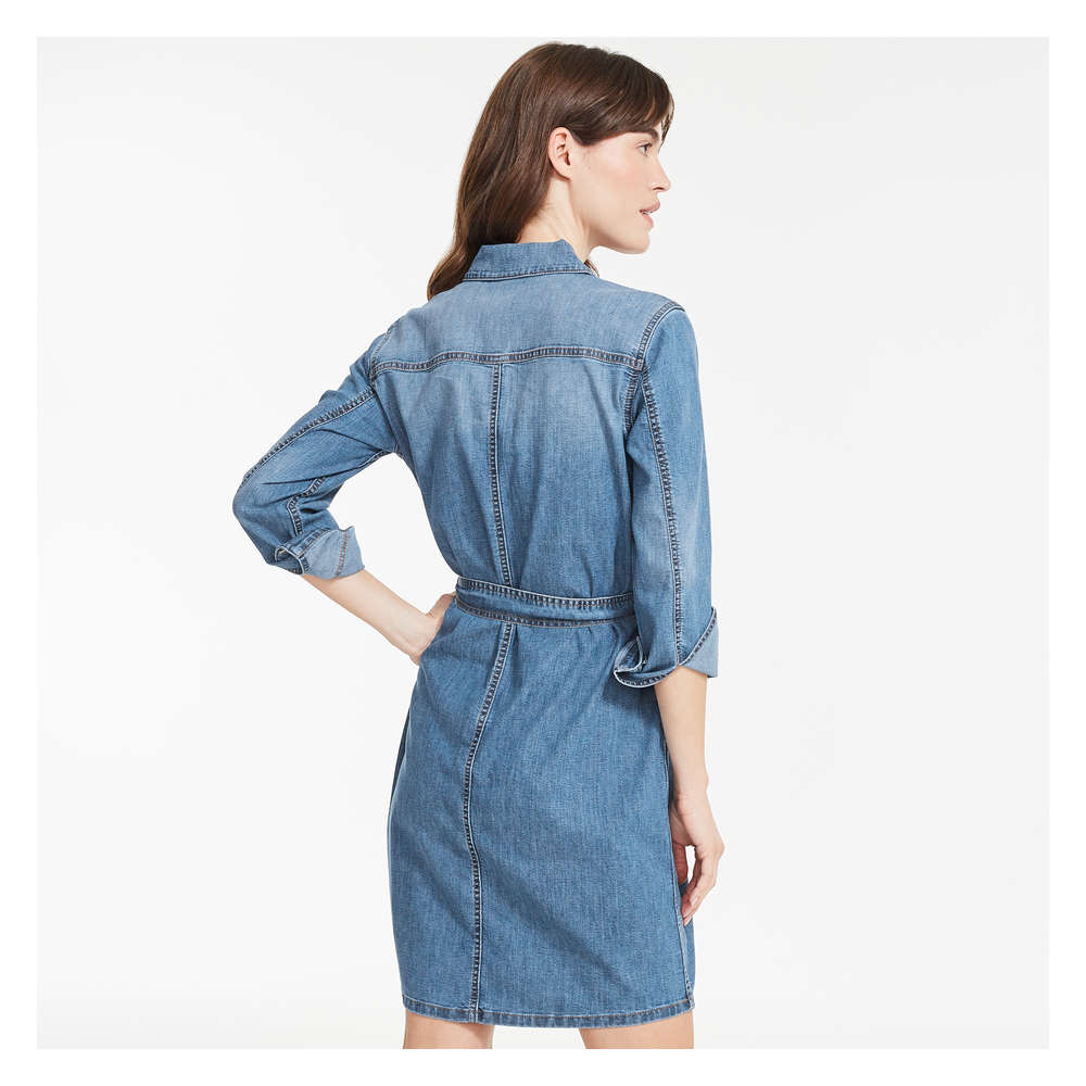 Denim Shirtdress in Medium Wash from 