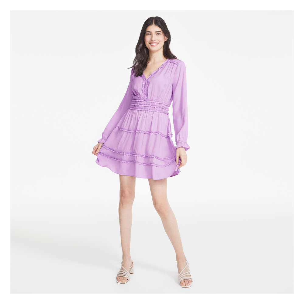 white ruffle trim dress