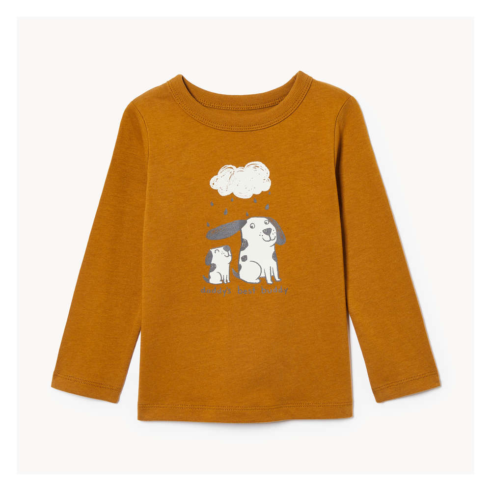 ORANGE LONG-SLEEVED T-SHIRT WITH DOGS IN JERSEY, BABY ORANGE LONG-SLEEVED T-SHIRT WITH DOGS IN JERSEY, BABY