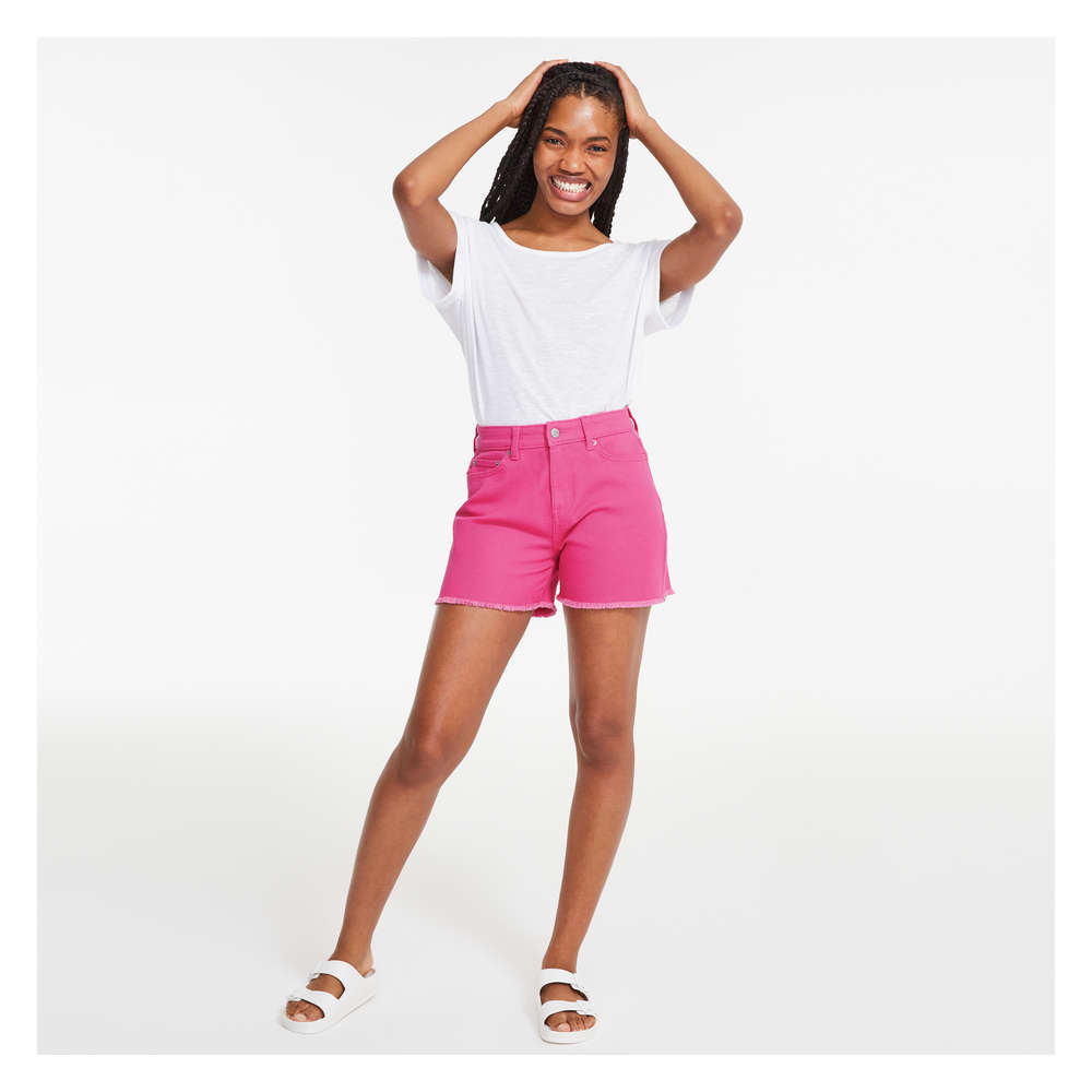 Denim Cutoff Short in Bright Pink from 