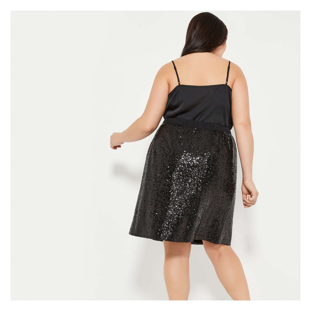 Women+ Sequin Skirt in Black from Joe Fresh