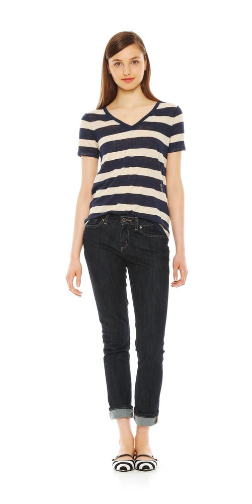 Stripe Linen Blend Tee in Dark Blue from Joe Fresh