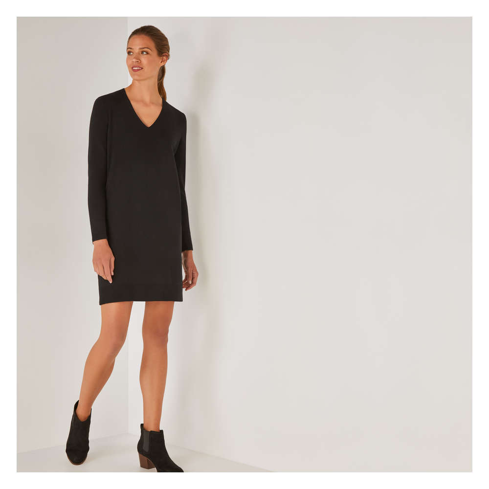 V Neck Sweater Dress In Jf Black From Joe Fresh Clearance 50 Off V Neck Sweater Dress