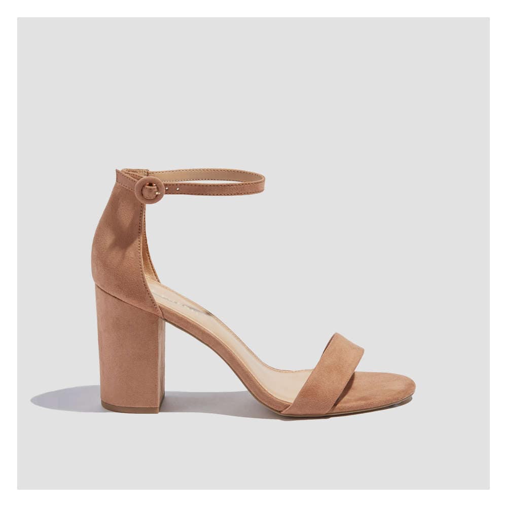 nude suede block heels