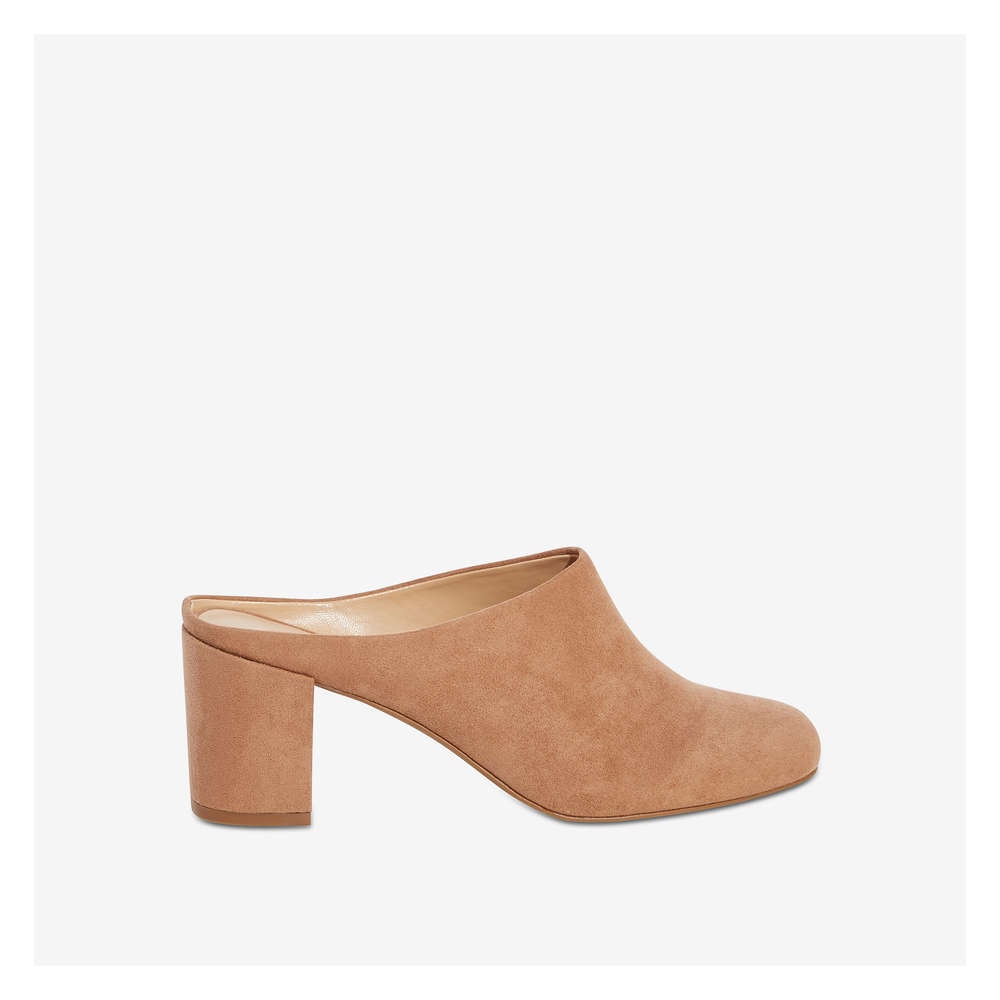 nude mules block heel